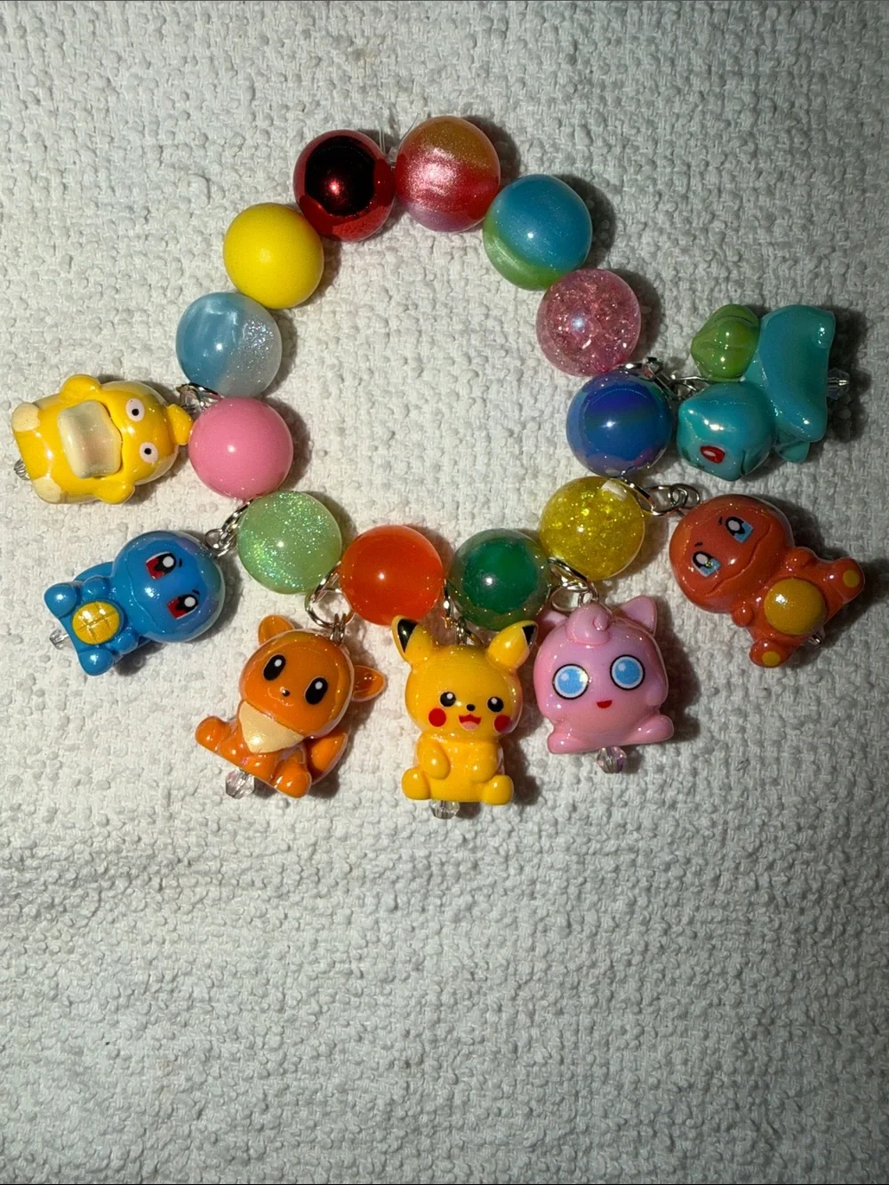 Pokemon stretch Charms Bead Bracelet - Yellow, Pink, Blue, Green